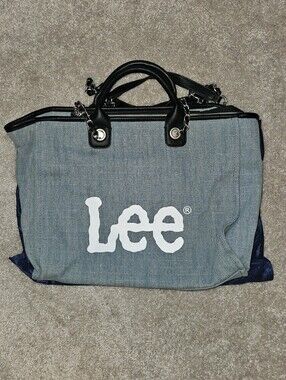 Lee Light Blue Denim Duffel Bag with Black Handles